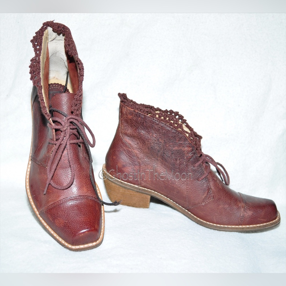 New LATIGO Red Genuine Leather Western Ankle Bootie Boot sz 10 M Lace Up